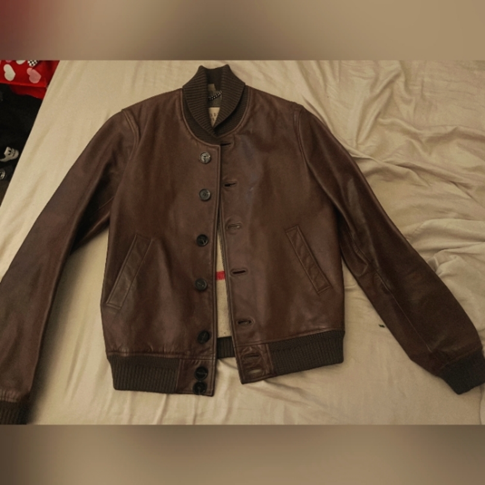 Burberry Brown Leather Bomber Jacket